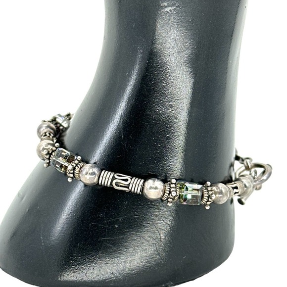 Sterling Silver With Crystal Cube Beads Toggle Clasp Bracelet - Picture 2 of 8
